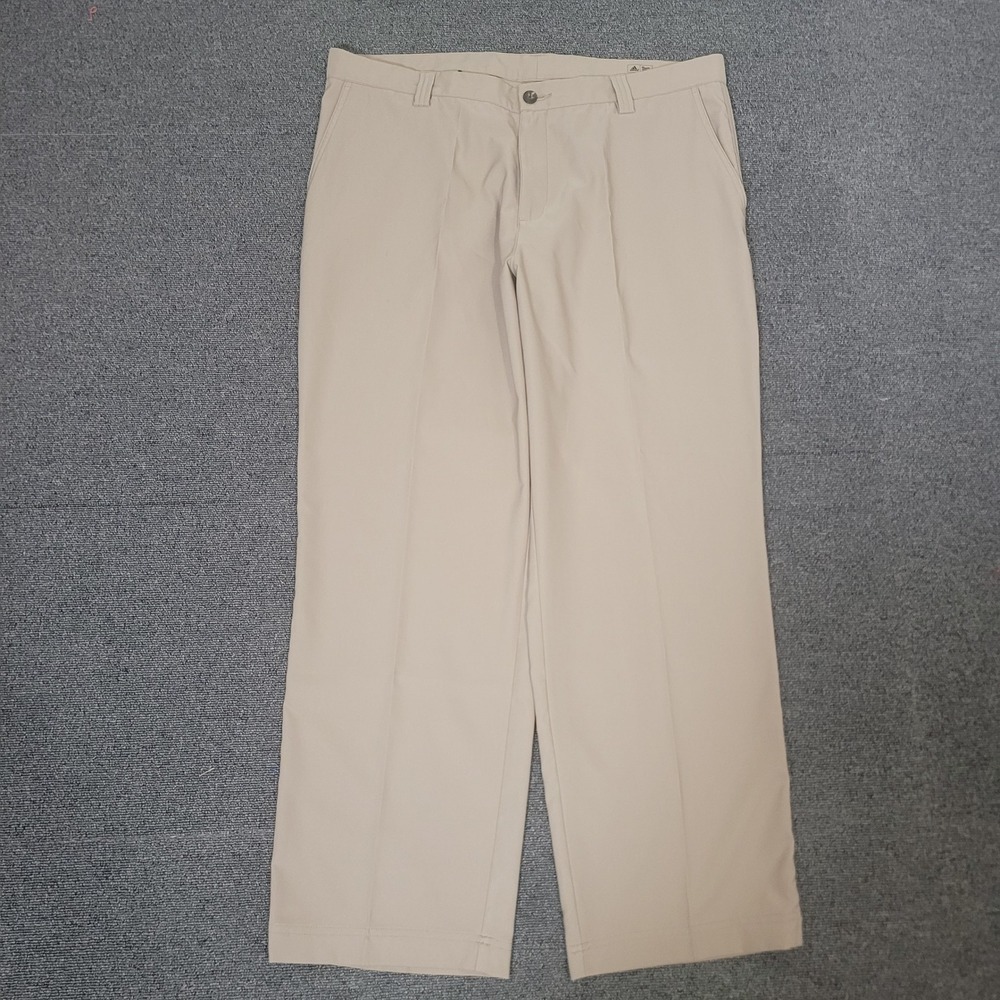 Adidas Size 38x30 Golf Pants Mens Climalite Khaki Beige Flat Front Trousers
